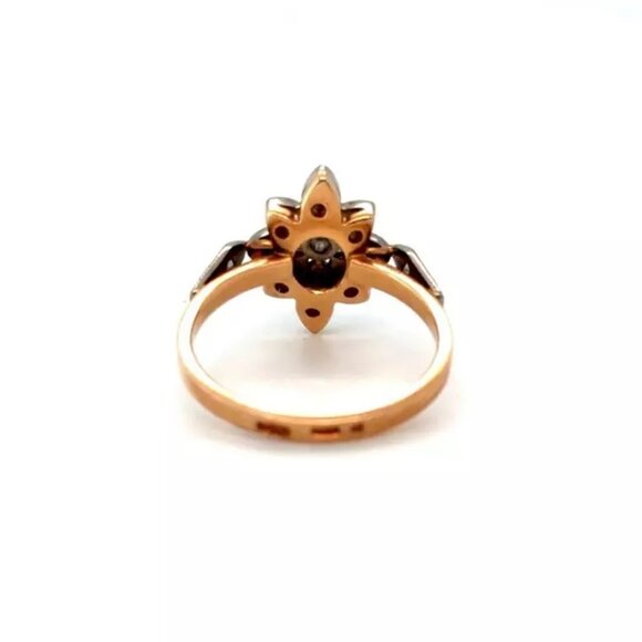 Antique Vintage Russian USSR Solid 14K Rose Pink White Gold Diamond Cluster Ring - Picture 12 of 15